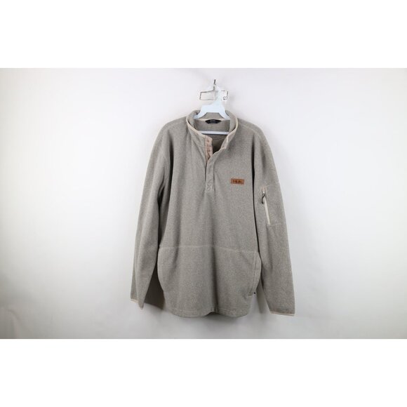 Huk Fishing Mens Large Spell Out Snap Button Fleece Pullover Sweater Beige - Picture 1 of 14